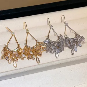 Elegant 18k gold plated teardrop tassel earrings with sparkling cubic zircon crystals