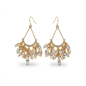 Elegant 18k gold plated zircon teardrop fringe earrings with vintage royal style hooks.