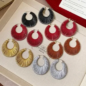 Bohemian Round Hollow Alloy Woven Rope Earrings Fashion Geometric Ear Buckles With 925 Sterling Silver Earring Post For Women Jewelry