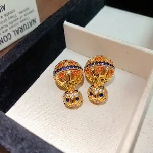 Elegante 18K vergoldete Vintage-Ohrringe mit hohler Kugel und glitzernden Zirkonias