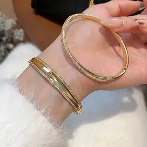 Luxuriöse vergoldete Zirkon-Kürbis-Spangenarmbänder für Damen eleganter Schmuck am Handgelenk