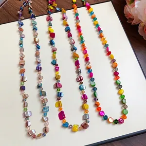 Vibrant bohemian style multi-color irregular crystal beaded necklaces for women