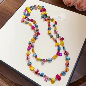 Bohemian multi-layer necklace with colorful irregular crystal beads for summer vacations