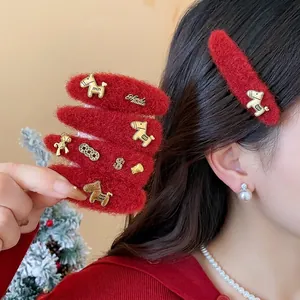 Capodanno Rosso Lanoso Pony Fermaglio per Capelli Vintage Elegante Clip BB Lusso Moda Strass Accessori per Capelli Donna Ragazze