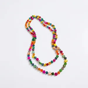 Bohemian multi-layer necklace featuring colorful irregular crystal and shell beads jewelry