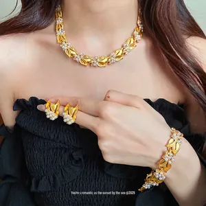 Vintage Weizenähre Zirkonia Künstliche Perle Schmuck Für Damen Legierung Gold Plattiert Halskette Armband Ohrringe