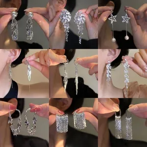Minimalist Zinc Alloy Leaf Tassel Drop Earrings For Women Luxury High-End Rhinestone Artificial Pearl Dangle Earrings Fashion Jewelry Gift