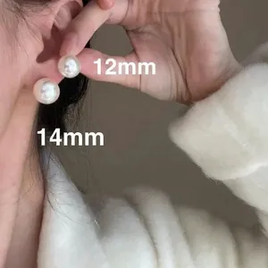 Pendientes de perlas de aguja de plata en tallas 12 mm y 14 mm mujer