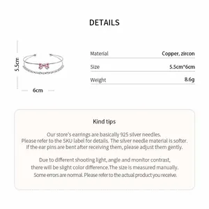 Detailed specifications and material description for silver bow bangle with pink zircon