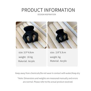 Detailed size comparison of black matte wave hair claw clips in two dimensions