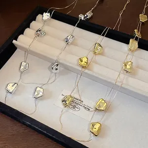 Collier Pendentif Double Épaisseur Rond Plissé Irrégulier Bijoux Rétro Personnalisés Longue Chaîne de Pull pour Femme Colliers en Cuivre
