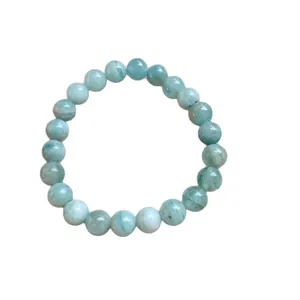 Natural blue aquamarine stone bead bracelet for women with minimalist round beads