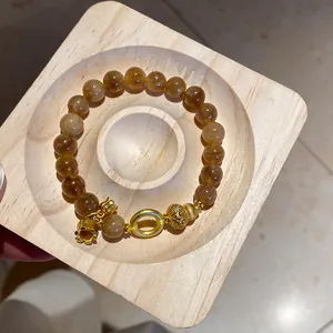 New Chinese style handmade beaded bracelet with golden flower charms and beads
