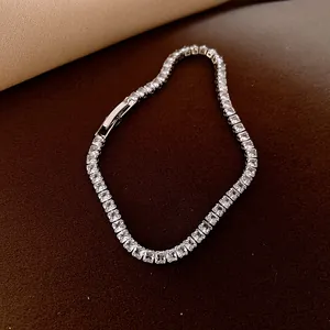 Elegant silver tennis bracelet with square-cut sparkling cubic zirconia stones
