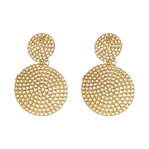 Elegant hollow round woven drop earrings in a luxurious gold finish for modern women.