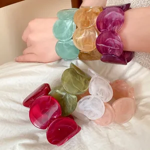 Colorful acrylic marbled chunky bangle bracelet for women in Korean fashion style