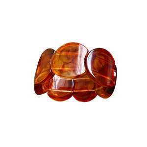 Stylish amber marbled acrylic round link bracelet with translucent finish for women