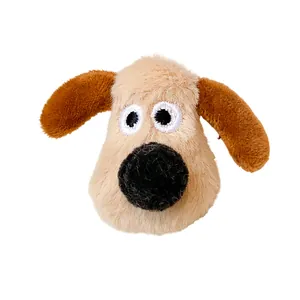 Cute flocked dog head brooch accessory featuring soft plush texture and embroidered eyes