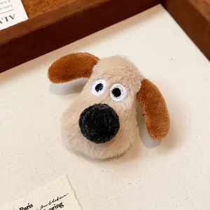 Close-up detail showing the soft flocked texture of this cute cartoon dog brooch