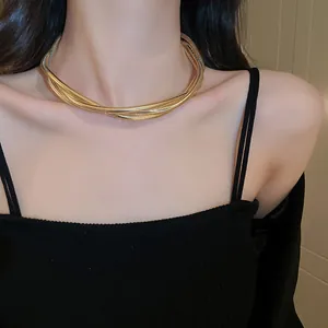 Elegant multi-strand coiled gold metal choker necklace with stylish layered design
