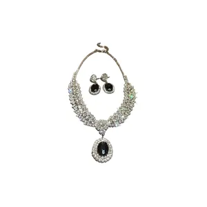 Sparkling zircon oval necklace and earring set for bridal wedding and evening parties