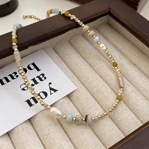Collana Girocollo Vintage Francese con Perle d'Acqua Dolce e Cristalli Colorati Gioielli da Donna Fatti a Mano