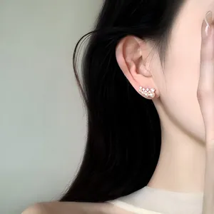 Elegant 18k gold plated pearl and cubic zirconia ear crawler earrings for women