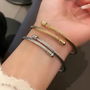 Minimalist Metal Twisted Cable Cuff Bracelet For Women High End Gold Silver Plated Braid Open Bangle Fashion Jewelry