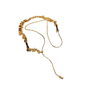 Elegant golden wheat ear tassel necklace with minimalist adjustable chain design
