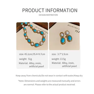 Specifications for French vintage pearl and turquoise resin necklace and earrings set