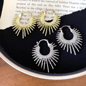 Übertriebene Legierung Unregelmäßige Runde Feuerwerk Sonnenstrahl Ohrklemmen Für Damen Mode Personalisierte Edelstahl Post Ohrringe Schmuck