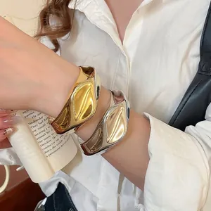 Irregular Fold Round Open Cuff Bracelet Plastic Gold Silver Color Minimalist Elegant Aesthetic Fashion Jewelry For Women