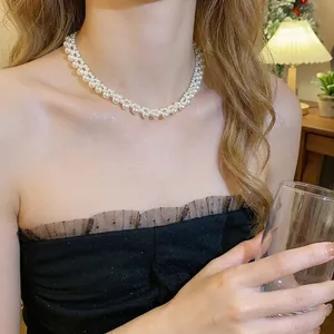 Elegant French retro double-layer woven pearl necklace for women with soft luster