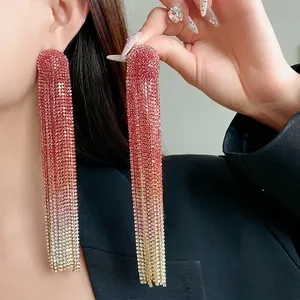 Elegante lange Strass-Ohrhänger mit Farbverlauf und Quasten für Damen Modeschmuck