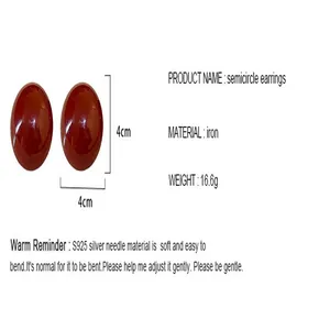 Detailed macro view of large dark red glossy semicircle earrings with S925 silver needles