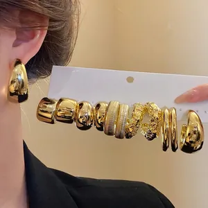 Chic retro golden irregular wrinkled earring set with various textures and styles