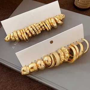 Vintage gold irregular pleated hoop and stud earring set for women