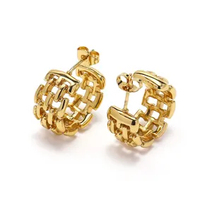 Sophisticated 18K gold-plated hollow lattice hoop earrings with a premium luxury finish
