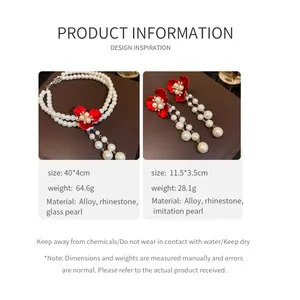 Detailed product information for vintage floral pearl jewelry set including necklace and earrings