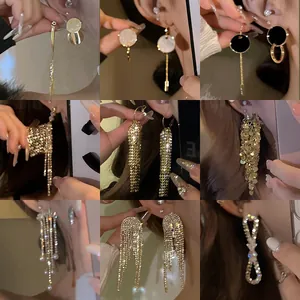 Europese Mode Legering Strass Kwastje Oorbellen Lange Hangers Met 925 Sterling Zilver Stift Luxe Kwastjesoorbellen Voor Vrouwen Feestsieraden