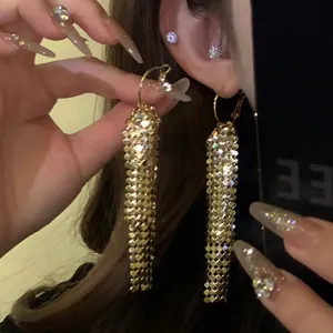 Elegante goud en zilver metallic mesh kwastje druppel oorbellen voor mode sieraden