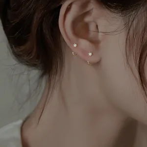Korean Style Minimalist Micro Inlaid Rhinestone Ear Hooks Fashion Simple Daily Dainty Alloy Jewelry Earrings For Women Gold Plated