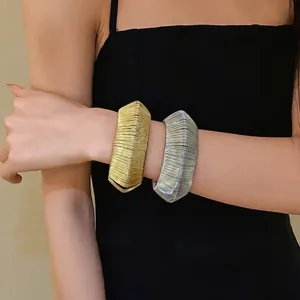 Elegant metal woven open cuff bracelet in gold and silver for women fashion