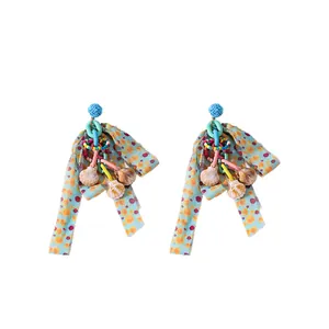 Vibrant ribbon bow drop earrings featuring seashell charms and colorful beads for beach.