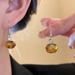 Elegant vintage amber faceted crystal beaded drop earrings for women in warm tones