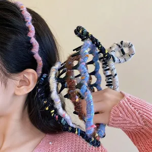 Handmade colorful wool wrapped wavy headband for autumn and winter sweet korean hair style