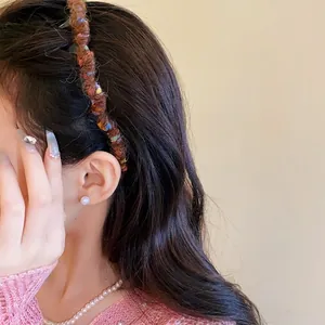 Stylish brown wool wrapped wavy headband for women winter fashion hair accessory
