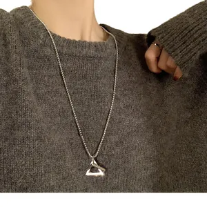 Stylish minimalist stainless steel long necklace with geometric triangle pendant for women