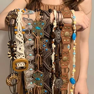 Boho Holzperlen Geflochtene Hanfseil Taillenkette Retro Ethnische Körperkette Schmuck Für Damen Sommer Strand Urlaub Accessoire
