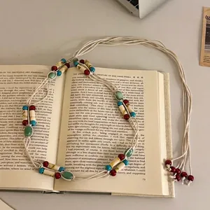 Boho-Taillenkette mit bunten Holzperlen und gewebtem Hanfseil, 170 cm Länge für Accessoires.